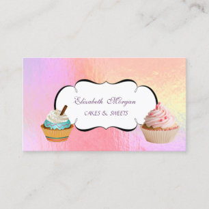 Tarjeta De Visita Panadería de Cupcakes Lindos y de Moda Holográfica