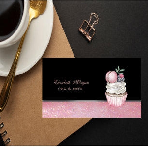 Tarjeta De Visita Panadería de Cupcakes Macaron Elegante y Adorable
