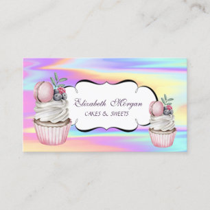 Tarjeta De Visita Panadería de Cupcakes Macarons Holográficos Colori