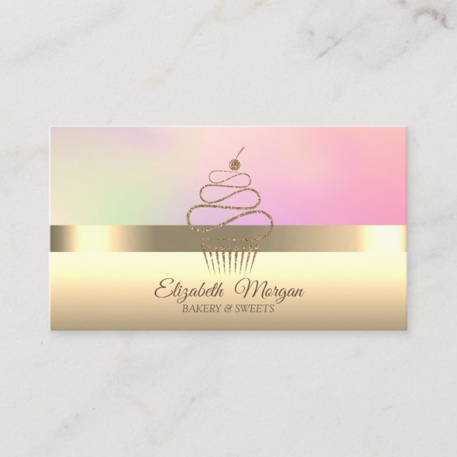 Tarjeta De Visita Panadería de cupcakes profesional elegante (Anverso)