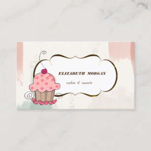 Tarjeta De Visita Panadería de Cupcakes Románticos, Pincelada de Acu