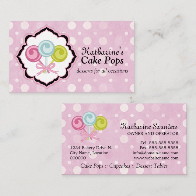 Tarjeta De Visita Panadería de Cute Cake Pops (Anverso / Reverso)