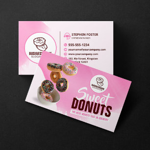 Tarjeta De Visita Panadería de Donas Atractivas con Ojos Rosados Dul