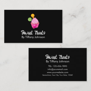 Tarjeta De Visita Panadería de Dulces Cupcakes Rosados Negra