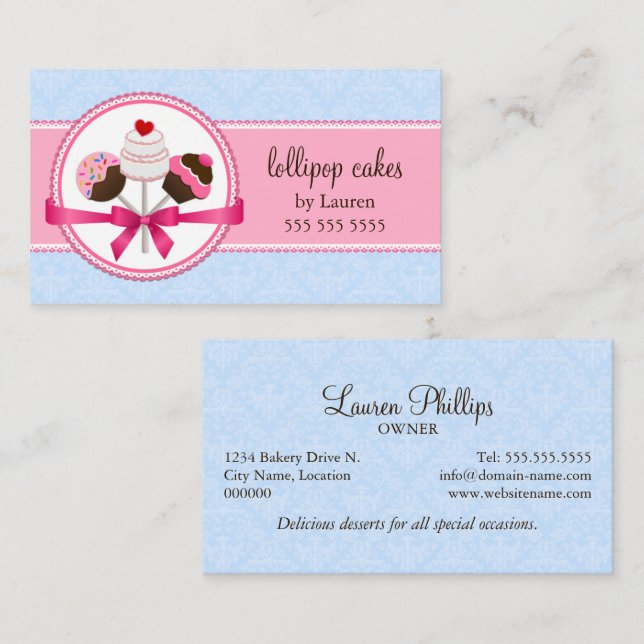 Tarjeta De Visita Panadería de Elegantes Cake Pops (Anverso / Reverso)