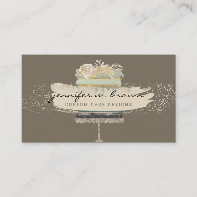 Tarjeta De Visita Panadería de fondo marrón pastel Boda brillante (Anverso)