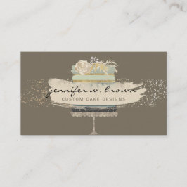 Tarjeta De Visita Panadería de Fondo Marrón Pastel de Boda Brillante