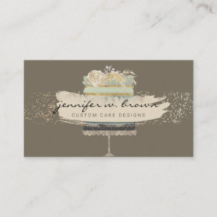 Tarjeta De Visita Panadería de Fondo Marrón Pastel de Boda Brillante