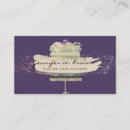 Tarjeta De Visita Panadería de fondo púrpura Tarta de boda brillante