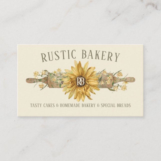 Tarjeta De Visita Panadería de girasol de estilo rústico beige (Anverso)