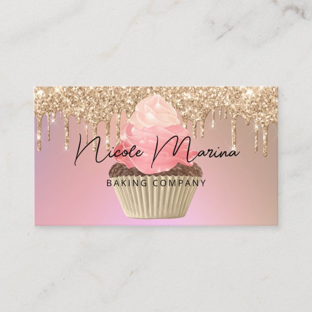 Tarjeta De Visita Panadería de lujo Pastel de pasteles Chef Rosa de  (Anverso)