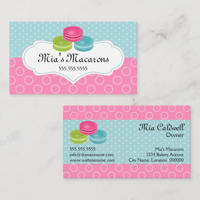 Tarjeta De Visita Panadería de Macarons Coloridos (Anverso / Reverso)
