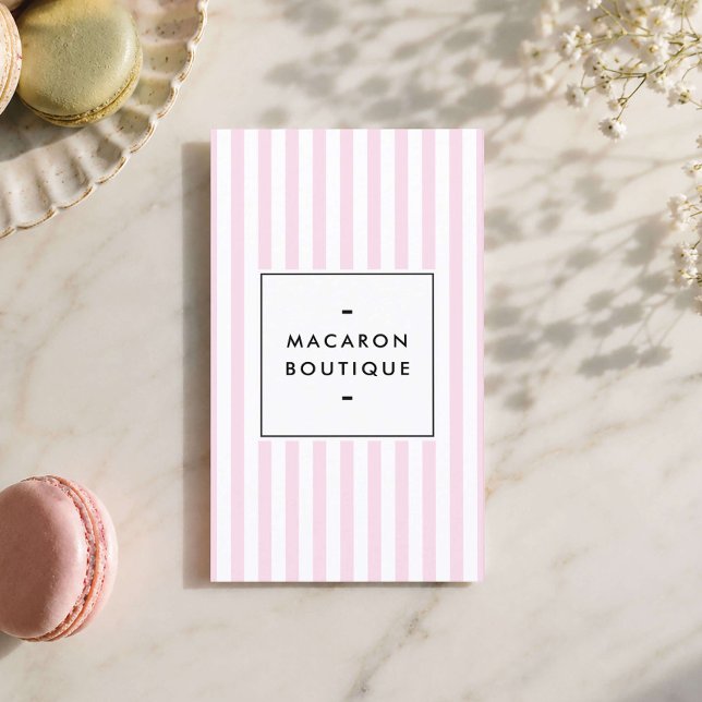 Tarjeta De Visita Panadería de Macarons con Rayas Rosadas Retro (Subido por el creador)