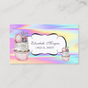 Tarjeta De Visita Panadería de Macarons Cupcake Lindo Color Holográf