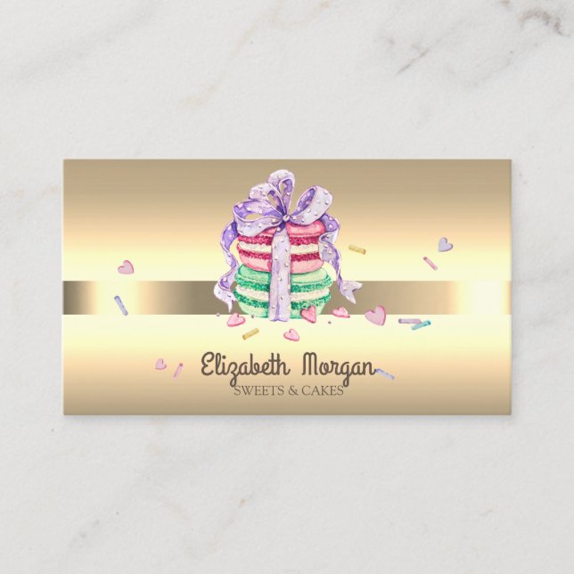 Tarjeta De Visita Panadería de Macarons Dulces Elegantes y Profesion (Anverso)