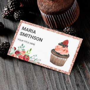 Tarjeta De Visita Panadería de magdalenas de flor de fresa de oro ro
