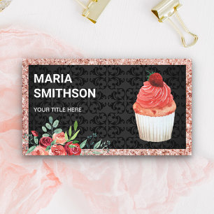 Tarjeta De Visita Panadería de magdalenas de rosa dorado rosa floral