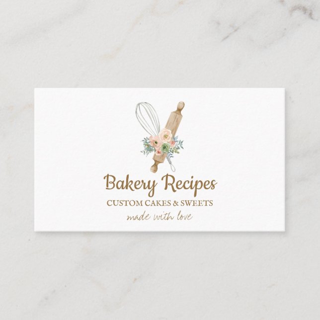 Tarjeta De Visita Panadería de Marca Whisk Rolling Pin (Anverso)