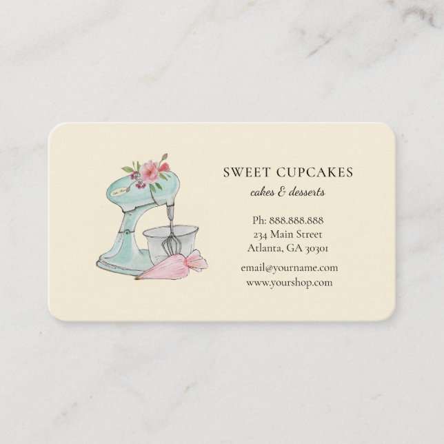 Tarjeta De Visita Panadería de mezclador de pasteles de época (Anverso)