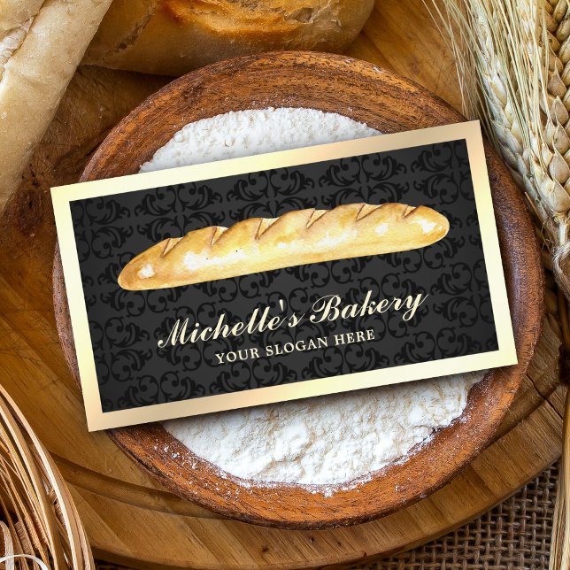 Tarjeta De Visita Panadería de pan francés Black Gold (Subido por el creador)