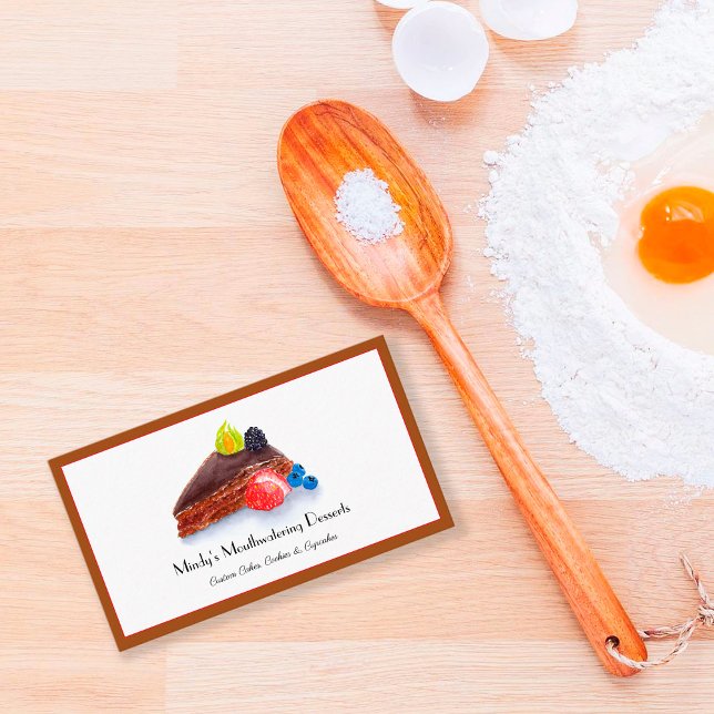 Tarjeta De Visita Panadería de pastel de chocolate de acuarela (Subido por el creador)