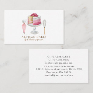 Tarjeta De Visita Panadería de Pastel Elegante Pastel de Acuarela