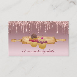 Tarjeta De Visita Panadería de pasteles Baker Rosa Oro Purpurinas Dr
