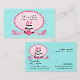 Tarjeta De Visita Panadería de Pasteles Damask Aqua Rosa