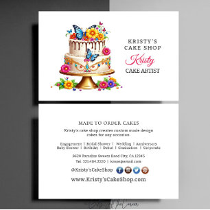 Tarjeta De Visita Panadería de Pasteles de Mariposa Floral Rosa Eleg