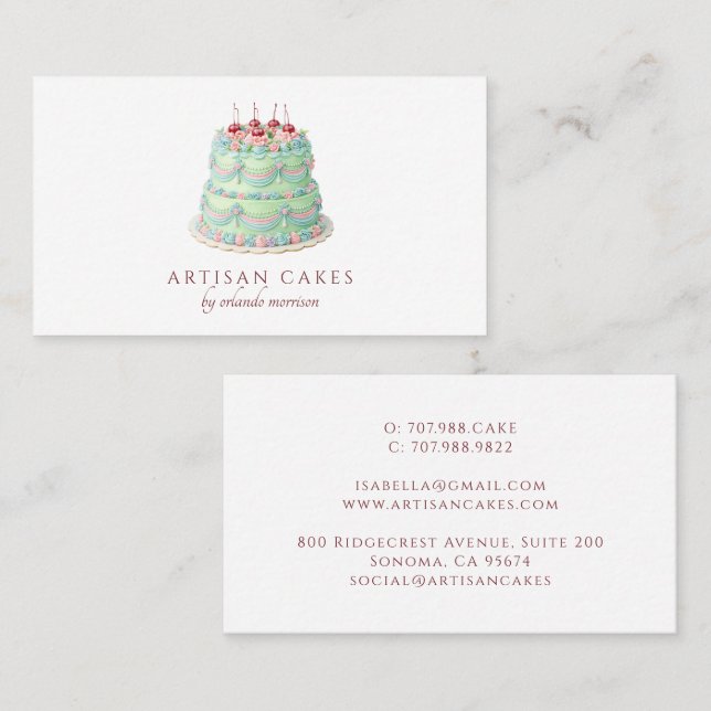Tarjeta De Visita Panadería de Pasteles Elegantes (Anverso / Reverso)