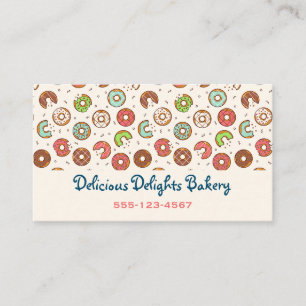 Tarjeta De Visita Panadería de Patrón de Donut Colorido Estilo Retro