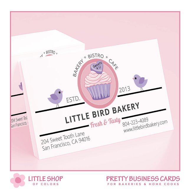 Tarjeta De Visita Panadería de Personalizable de pastel morado rosa (Subido por el creador)