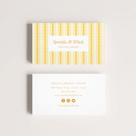 Tarjeta De Visita Panadería de rayas amarillas retro vainilla corazó