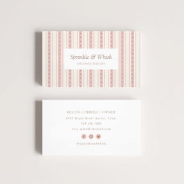 Tarjeta De Visita Panadería de rayas de corazón rosa y marrón retro