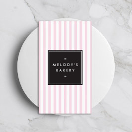 Tarjeta De Visita Panadería de Rayas Retro Rosa y Blanco