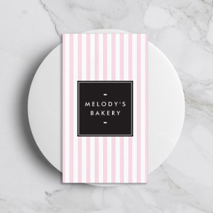 Tarjeta De Visita Panadería de Rayas Retro Rosa y Blanco