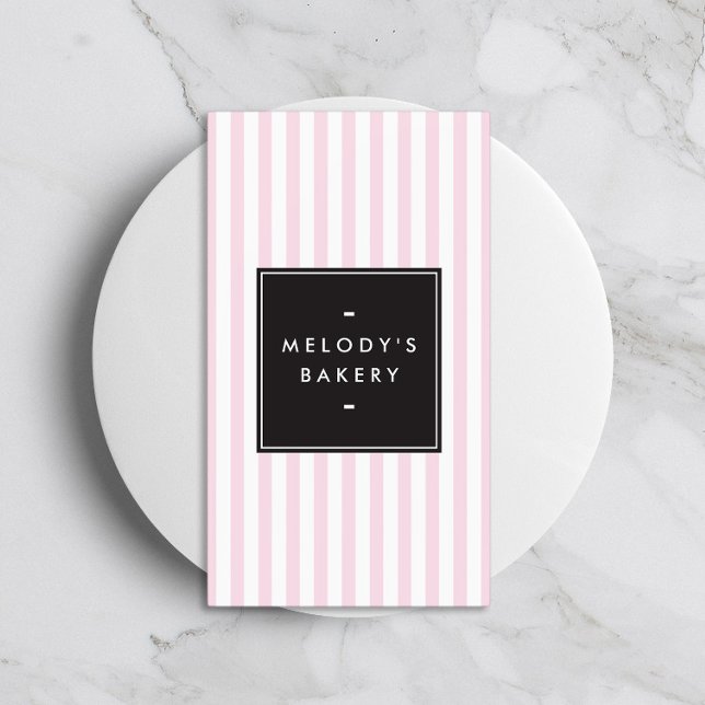Tarjeta De Visita Panadería de Rayas Retro Rosa y Blanco (Subido por el creador)