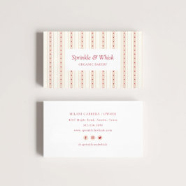 Tarjeta De Visita Panadería de rayas rojas y crema retro corazón