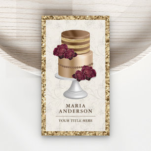 Tarjeta De Visita Panadería de Torta Personalizada Floral Burgundy B