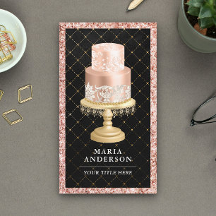 Tarjeta De Visita Panadería de Torta Personalizada Rosa Dorado Rosa 