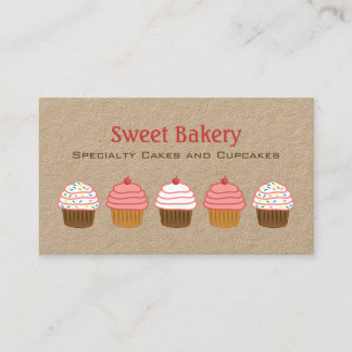 Tarjeta De Visita Panadería de torta rosa y blanco cúrtica Kraft