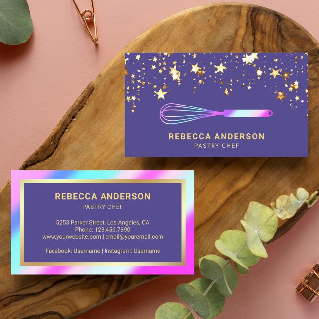 Tarjeta De Visita Panadería del chef pastelero de oro Confetti rosa  (Subido por el creador)