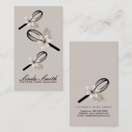 Tarjeta De Visita Panadería Elegante Whisk Flor Blanca