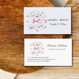 Tarjeta De Visita Panadería Elegante Wildflowers Whisk