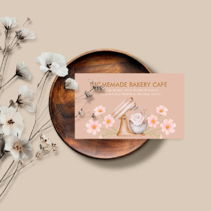 Tarjeta De Visita Panadería Floral de Pastelería Marrón Simple