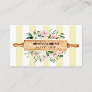 Tarjeta De Visita Panadería floral Rolling Pin Patisserie a rayas