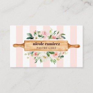Tarjeta De Visita Panadería floral Rolling Pin Patisserie a rayas