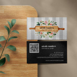 Tarjeta De Visita Panadería floral Rolling Pin Patisserie QR CODE
