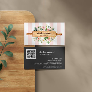 Tarjeta De Visita Panadería floral Rolling Pin Patisserie QR CODE