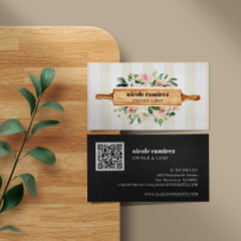 Tarjeta De Visita Panadería floral Rolling Pin Patisserie QR CODE Bu